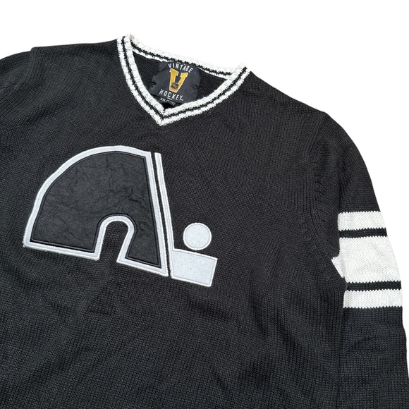 Vintage Hockey NHL Quebec Nordiques Black White V Neck Sweater Mens 2XL - Picture 3 of 6